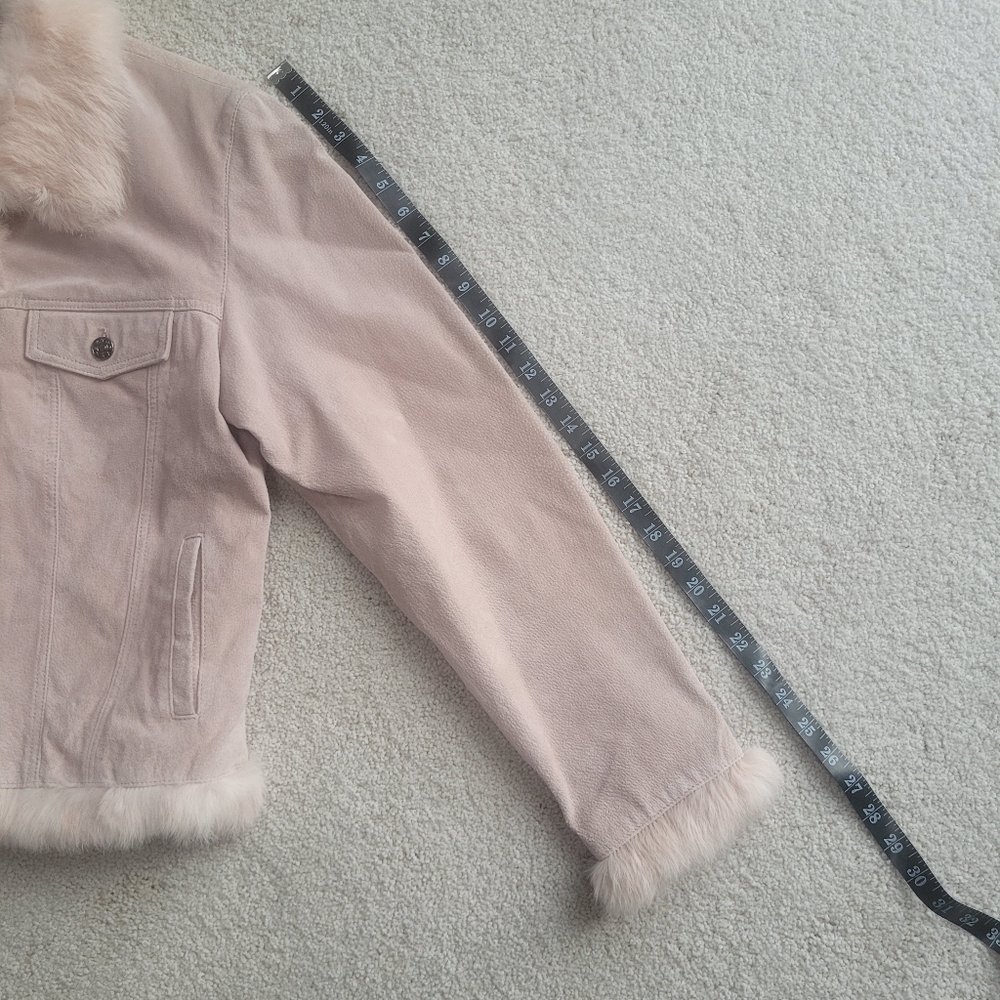 Y2K Wilson’s Leather Maxima Blush Pink Suede Jacket Genuine Rabbit Fur Trim L - Picture 10 of 11